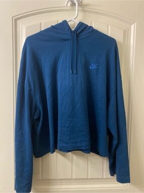 Nike Teal-Blue Cropped Hoodie with Embroidered Swoosh